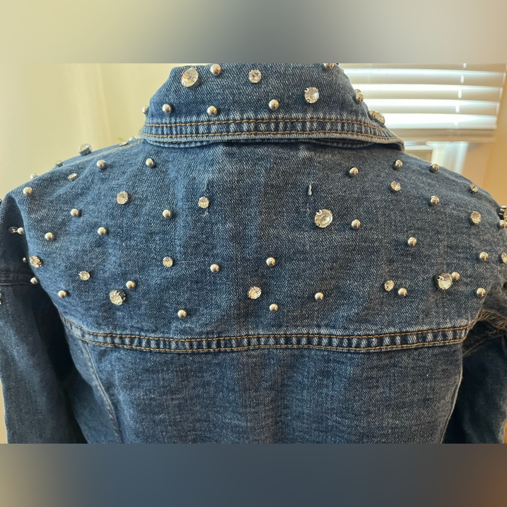 Denim Blvd Rhinestone Cropped Jacket - Picture 2 of 5